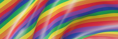 3 boyutlu görüntüleme. Dalgalı gökkuşağı bayrağı. LGBTQ rengi.