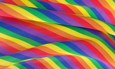3 boyutlu görüntüleme. Dalgalı gökkuşağı bayrağı. LGBTQ rengi.
