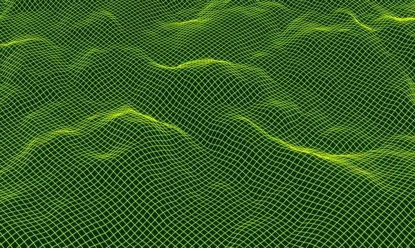 Renderowana Abstrakcyjna Neonowa Topografia Siatki Teren Gradientowym Zielonym Oczku — Zdjęcie stockowe