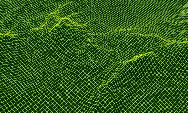 Renderizado Topografía Neón Cuadrícula Abstracta Gradiente Terreno Malla Verde — Foto de Stock