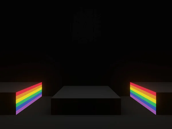 Weergave Zwart Podium Witte Regenboog Neon Lichten — Stockfoto