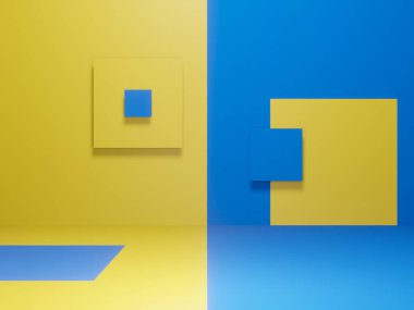 3B mavi ve sarı kağıt kesme arkaplanı