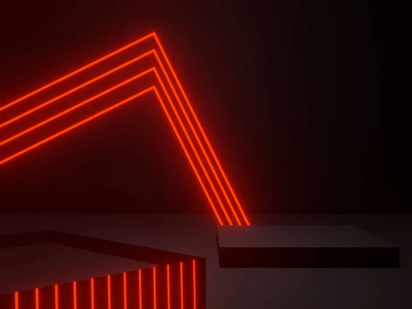 Renderowane Czarne Geometryczne Podium Czerwonymi Neonami Sci Makieta — Zdjęcie stockowe