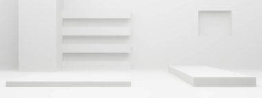 3D oluşturulmuş beyaz geometrik podyum.