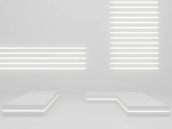 3DレンダリングホワイトSci Fi製品ディスプレイモックアップ 白ネオンの科学的背景 — ストック写真