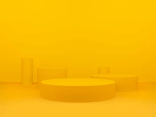 Καθιστούν Κίτρινο Γεωμετρικό Βάθρο Κίτρινο Φόντο — Φωτογραφία Αρχείου