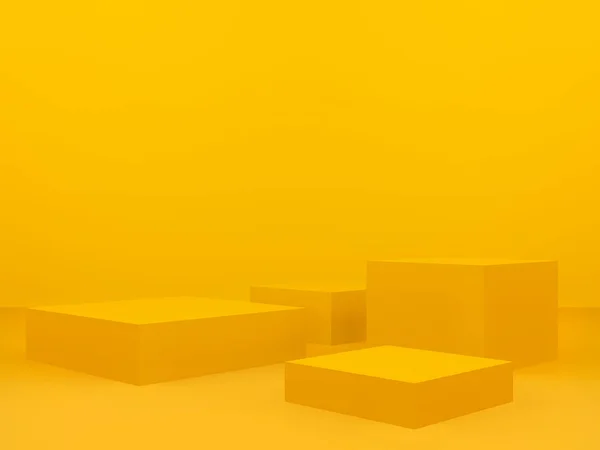 Рендеринг Желтого Геометрического Подиума Желтый Фон — стоковое фото