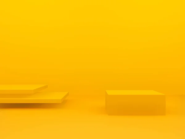 Візуалізація Жовтого Геометричного Подіуму Жовтий Фон — стокове фото
