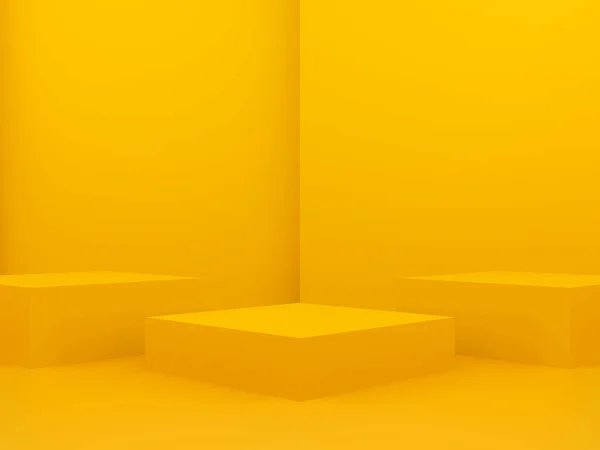 Renderizar Pódio Geométrico Amarelo Fundo Amarelo — Fotografia de Stock