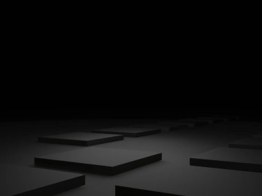 3D render siyah geometrik arkaplan.