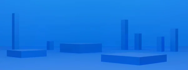 Rendered Blue Geometric Podium Blue Background — стокове фото