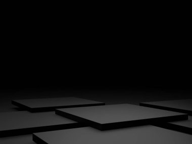 3D rendered black step background.