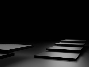 3D rendered black step background.