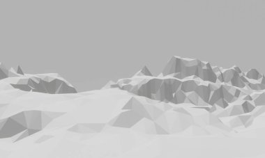 3D rendered low polygon ice mountain. Glacial landform. Ice terrain.