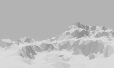 3D rendered low polygon ice mountain. Glacial landform. Ice terrain.
