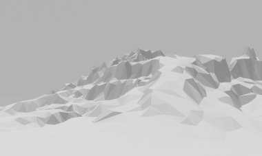 3D rendered low polygon ice mountain. Glacial landform. Ice terrain.