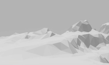 3D rendered low polygon ice mountain. Glacial landform. Ice terrain.