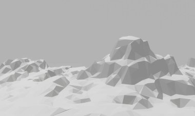 3D rendered low polygon ice mountain. Glacial landform. Ice terrain.