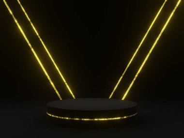 3D render black and gold podium.