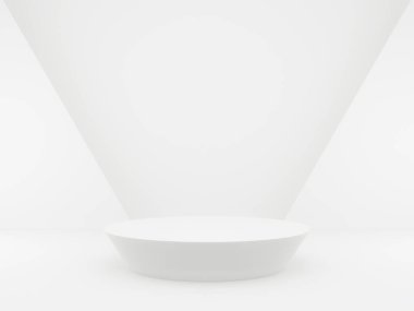 3 boyutlu, beyaz geometrik podyum. Beyaz arkaplan.