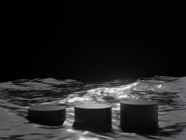 Karadeniz ürünleri podyumu gösteriyor. 3B görüntüleme.