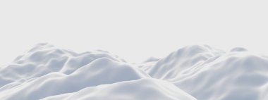 Kar dağını 3D render. Beyaz arazi. Soğuk ortam.