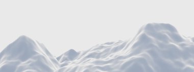 Kar dağını 3D render. Beyaz arazi. Soğuk ortam.