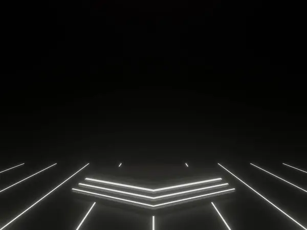 Рендеринг Черного Геометрического Подиума Белыми Неоновыми Огнями — стоковое фото