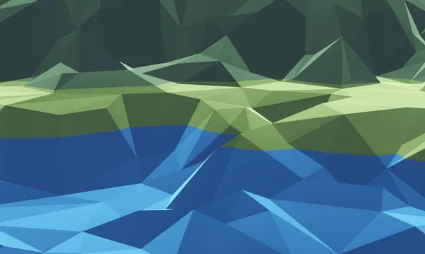 3D render low poly river. Abstract terrain.