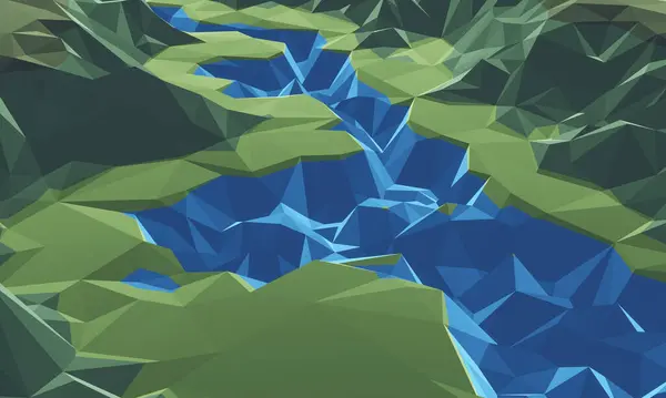 3D render low poly river. Abstract terrain.