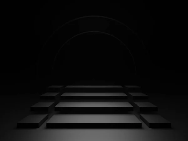 3D rendered black step background. Black stair.