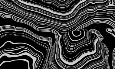 3D siyah ve beyaz dağ hatlarını oluşturur. Soyut arazi.