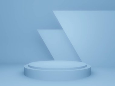 Açık mavi ürün standı. Pastel podyum. 3B görüntüleme.