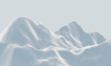 Kar dağını 3D render. Beyaz arazi. Soğuk ortam.