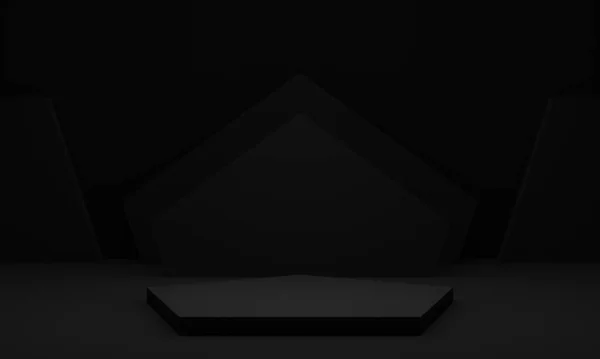 3D render black podium. Black geometric shape background.