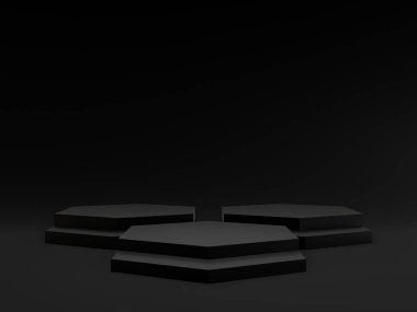3D siyah podyum. Siyah geometrik şekil arkaplanı.