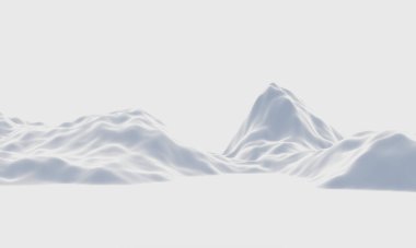 Kar dağını 3D render. Beyaz arazi.