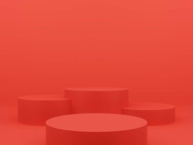 3D görüntüleme kırmızı geometrik podyum. Kırmızı arkaplan.