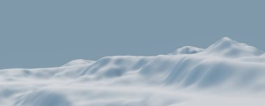 Üç boyutlu karlı dağ. Kar arazisi