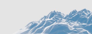 3D alçak çokgen buz dağı. Buzul arazisi. Buz sahası.