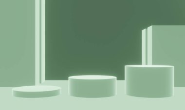 3 boyutlu yeşil geometrik podyum. Yeşil arkaplan
