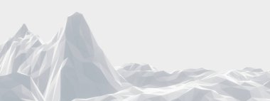 Üç boyutlu buz dağı. Beyaz düşük polimerli arazi.