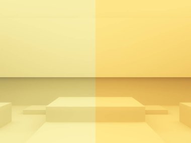 Üç boyutlu sarı geometrik podyum. Sarı model arkaplan.