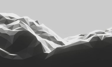 3D siyah ve beyaz düşük çokgen taşı dağı.