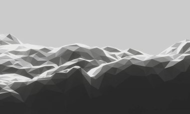 3D siyah ve beyaz düşük çokgen taşı dağı.