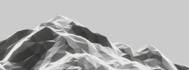 3D siyah ve beyaz düşük çokgen taşı dağı.