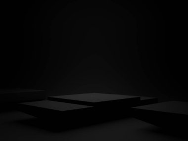 Üç boyutlu siyah arka plan. Koyu geometrik podyum.