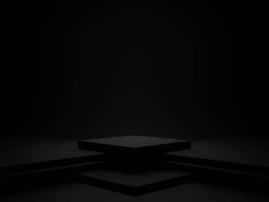Üç boyutlu siyah arka plan. Koyu geometrik podyum.