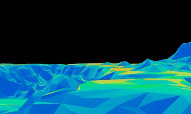 3D alçak çokgen taşı dağı. Kaya arazisi.