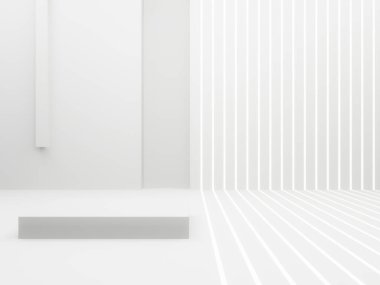 3D Beyaz Bilim-Kurgu ürün podyumu. Neon ışıklı beyaz oda.